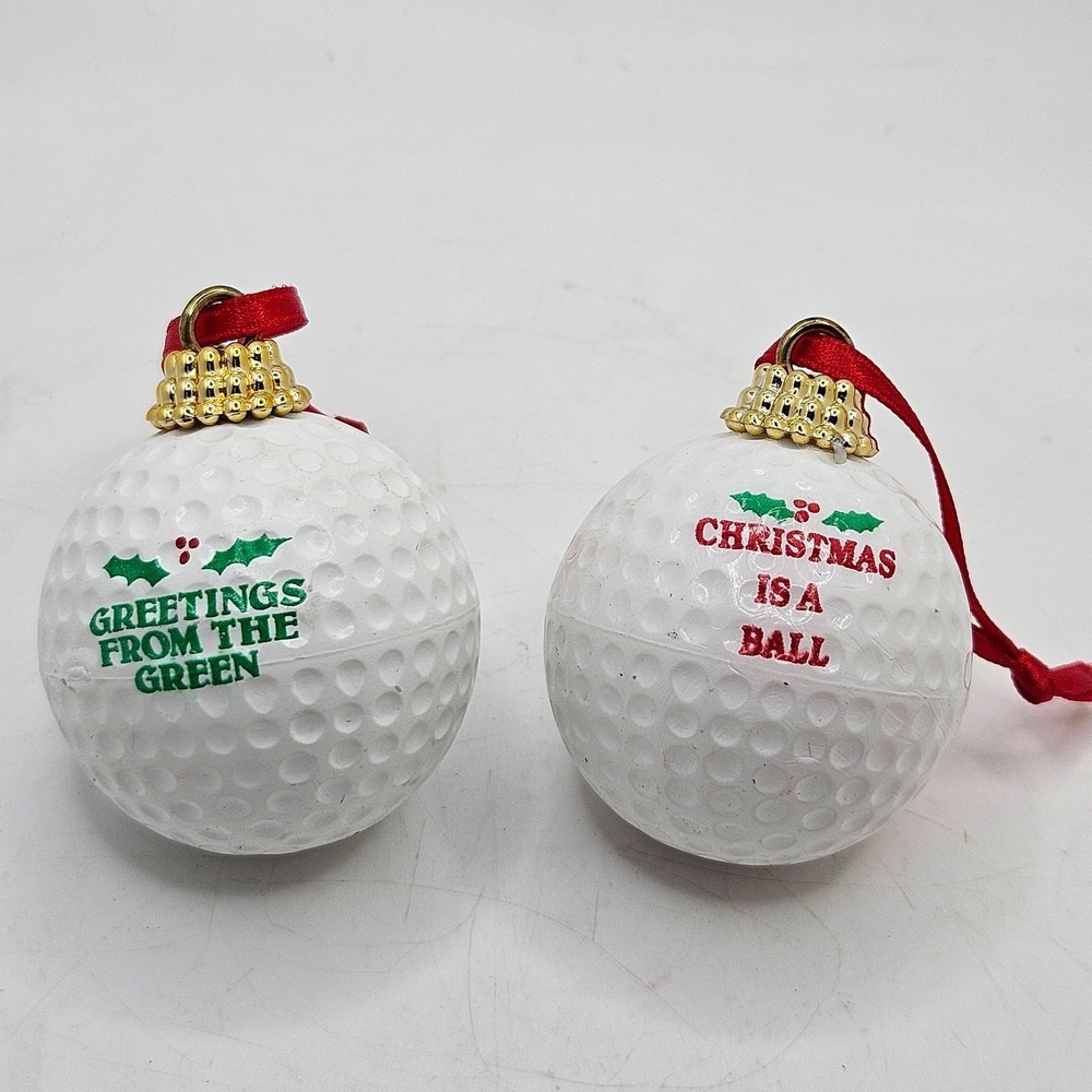 Vintage Golf Ball Christmas‎ Ornaments Set of 2 Greetings From the Green Funny
